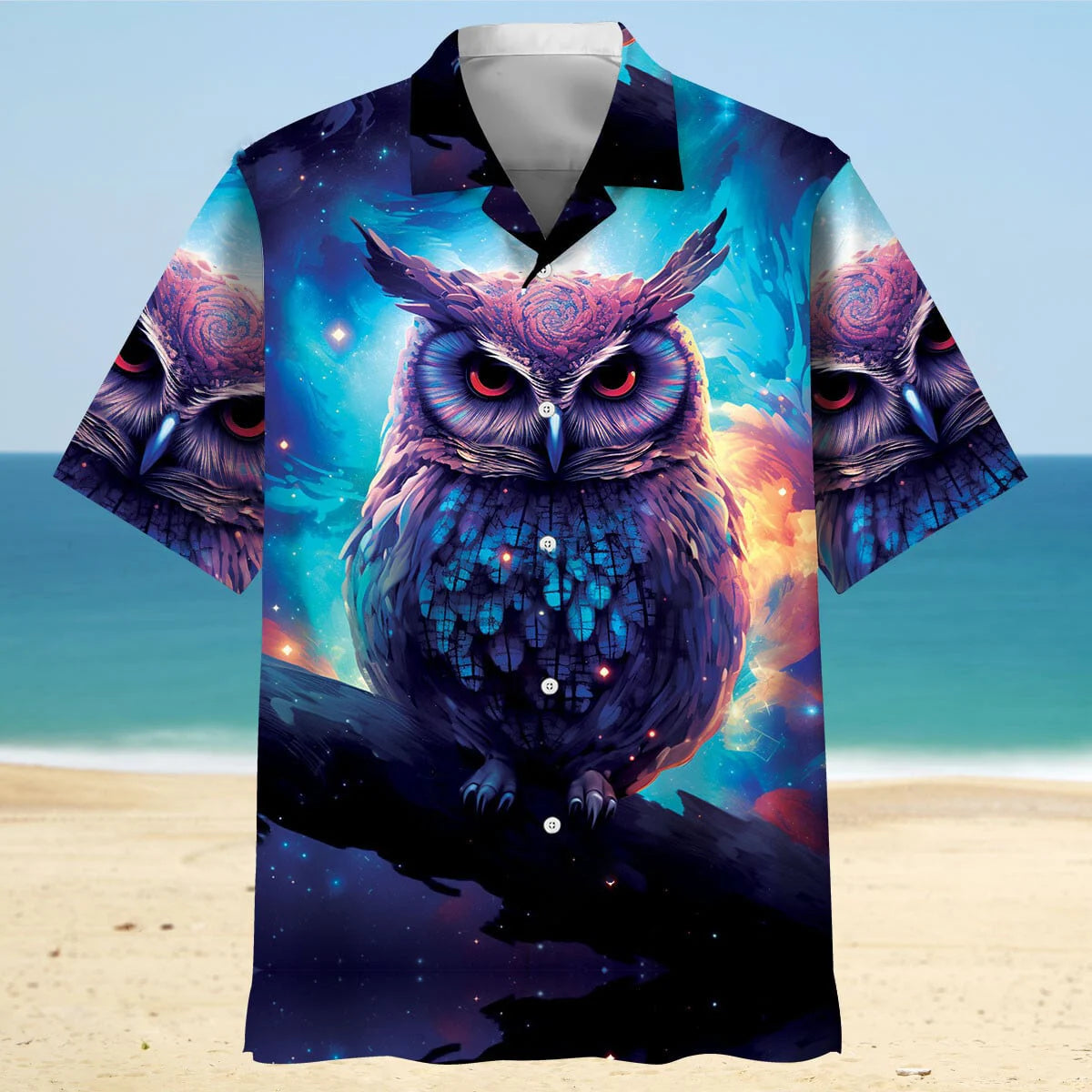 Night Sci Fi Owl Art Hawaiian Shirt, custom shirt gift for men (view 3)