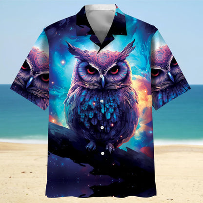 Night Sci Fi Owl Art Hawaiian Shirt, custom shirt gift for men (view 3)