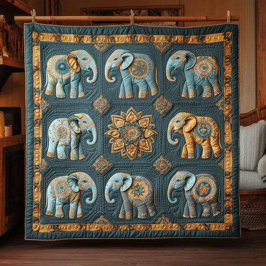 Nine Sacred Elephant Quilt Blanket