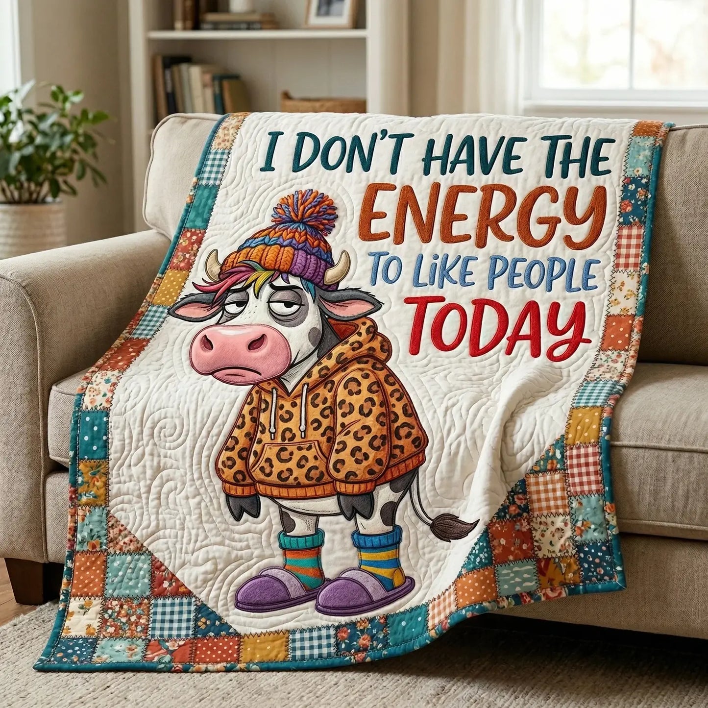 No Energy Today Cow Quilt Blanket