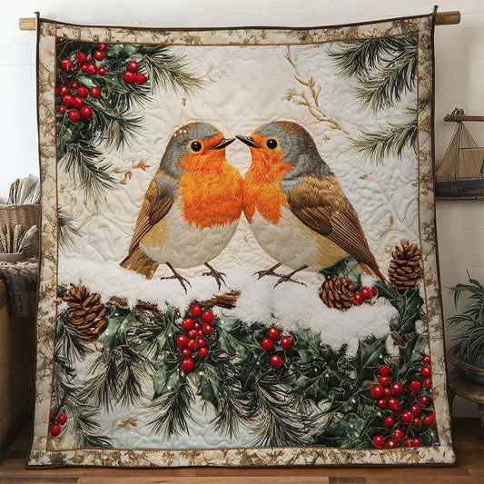 Noel Birds European Robin Quilt Blanket