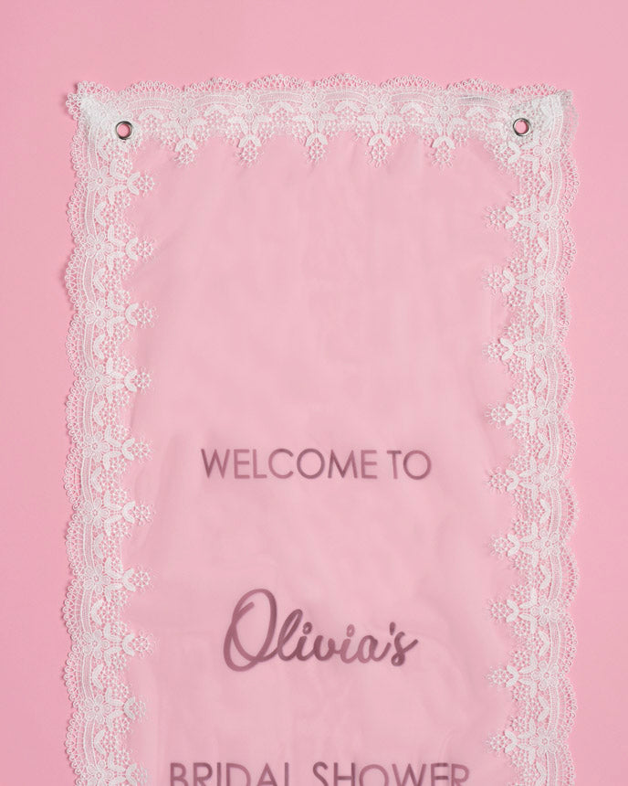 Elegant Personalized Wedding Welcome Banner with Lace Edging
