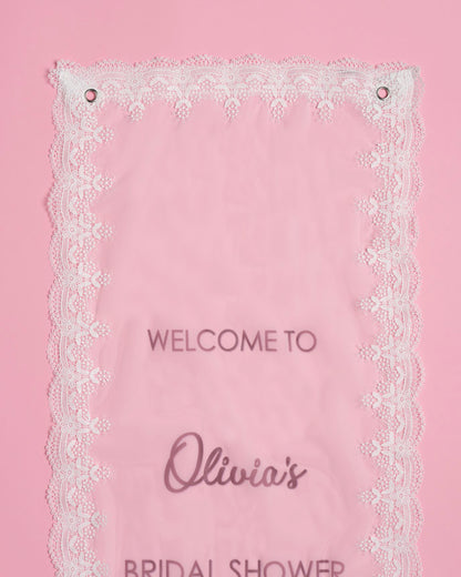Elegant Personalized Wedding Welcome Banner with Lace Edging