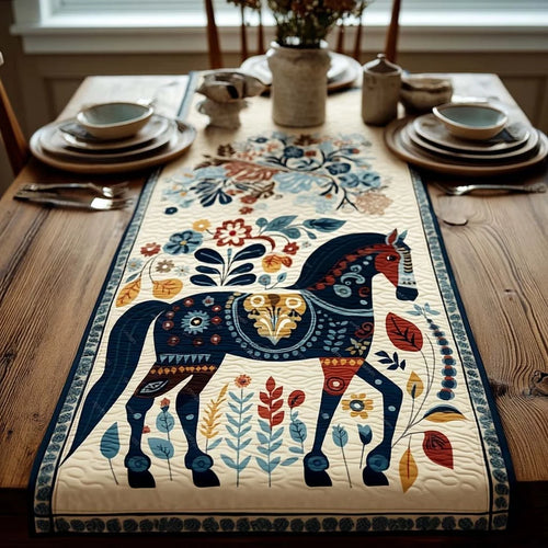 Nordic Horse Floral Quilted Table Runner