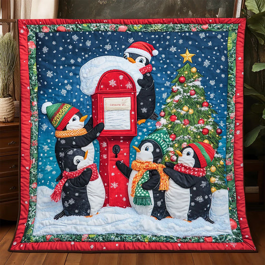 North Pole Mail Penguins Quilt Blanket