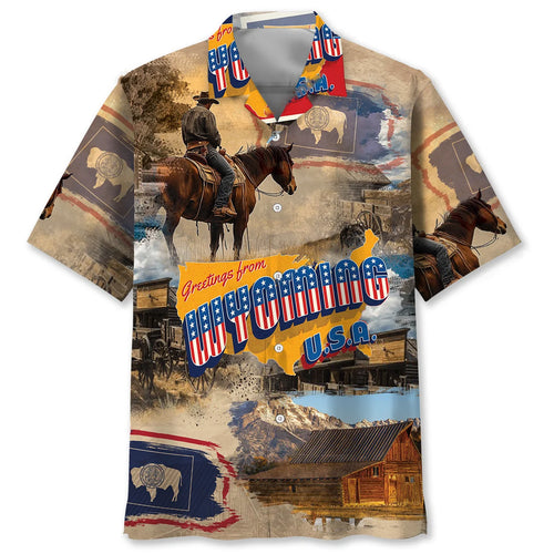 Nostalgic Wyoming State Hawaiian Shirt, custom shirt gift for men
