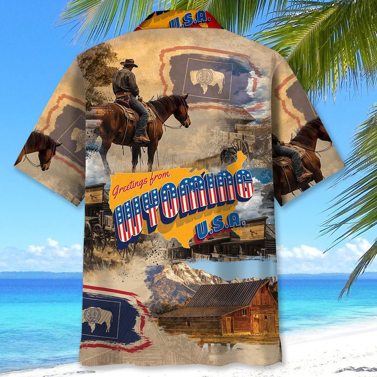 Nostalgic Wyoming State Hawaiian Shirt, custom shirt gift for men (view 2)