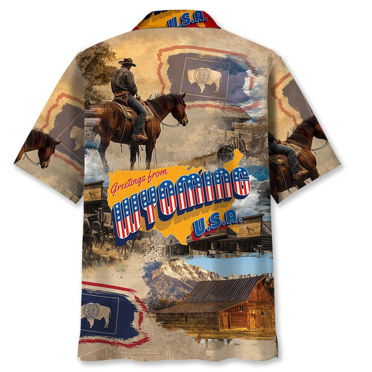 Nostalgic Wyoming State Hawaiian Shirt, custom shirt gift for men (view 3)