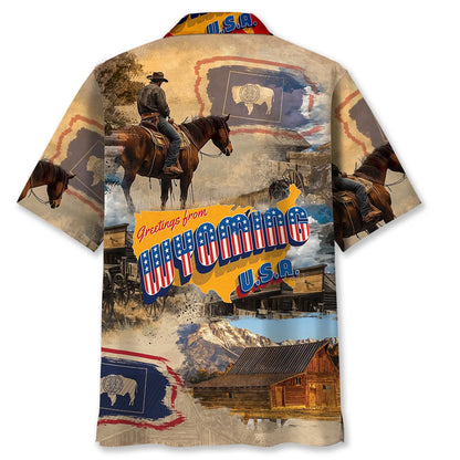 Nostalgic Wyoming State Hawaiian Shirt, custom shirt gift for men (view 3)