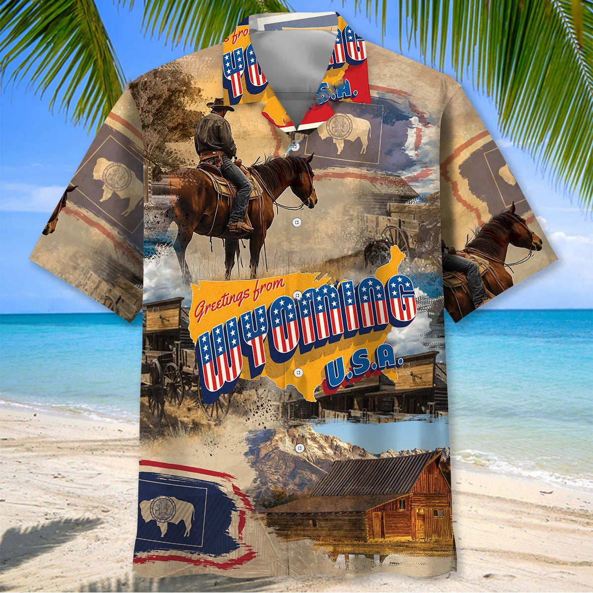 Nostalgic Wyoming State Hawaiian Shirt, custom shirt gift for men (view 4)