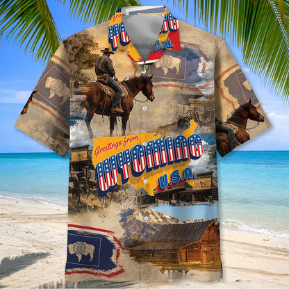 Nostalgic Wyoming State Hawaiian Shirt, custom shirt gift for men (view 4)