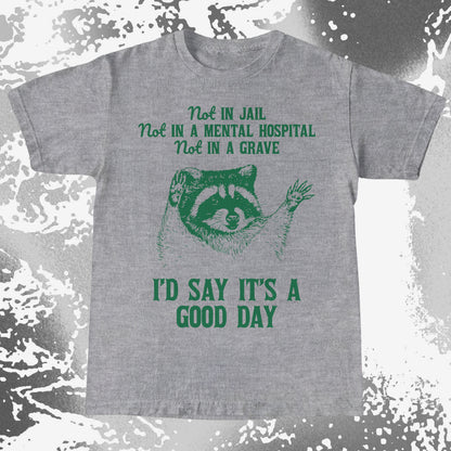 Good Day Raccoon Shirt – Not in Jail Quote Tee, funny meme tee gift (view 3)