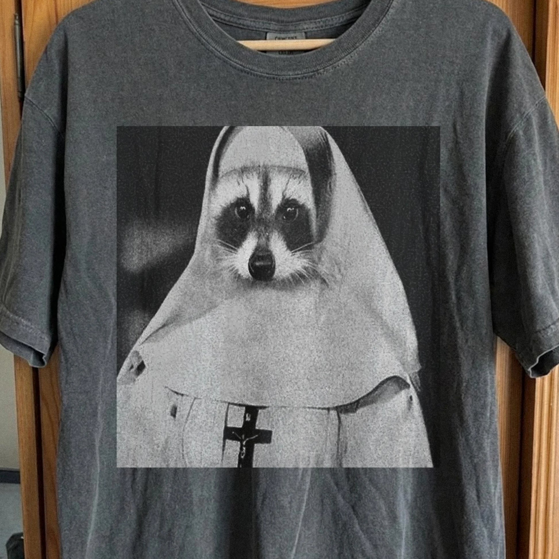 Creepy Nun Raccoon Shirt – Dark Surreal Gothic Tee, funny meme tee gift