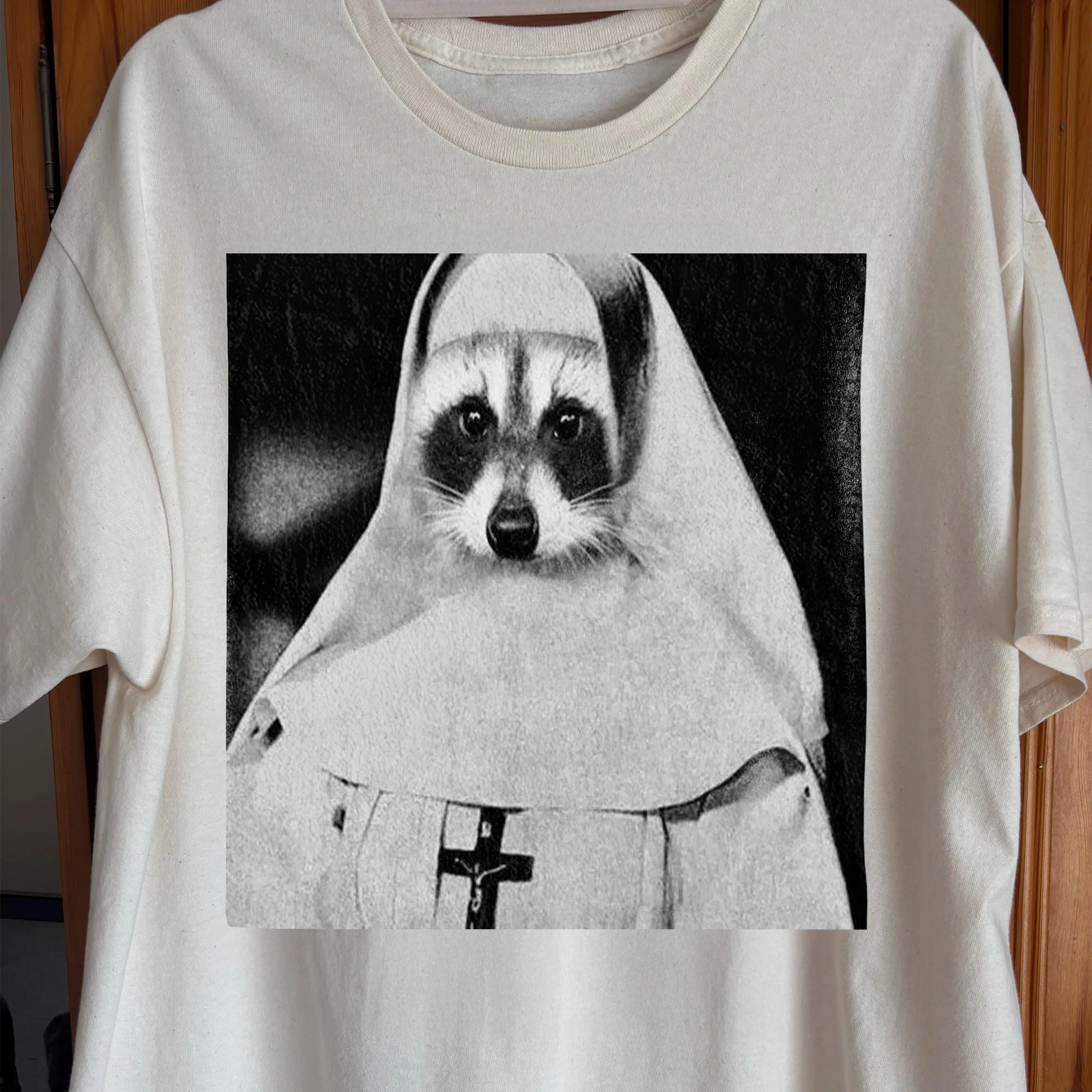 Creepy Nun Raccoon Shirt – Dark Surreal Gothic Tee, funny meme tee gift (view 2)