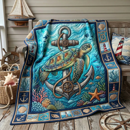 Ocean Anchor Turtle Quilt Blanket