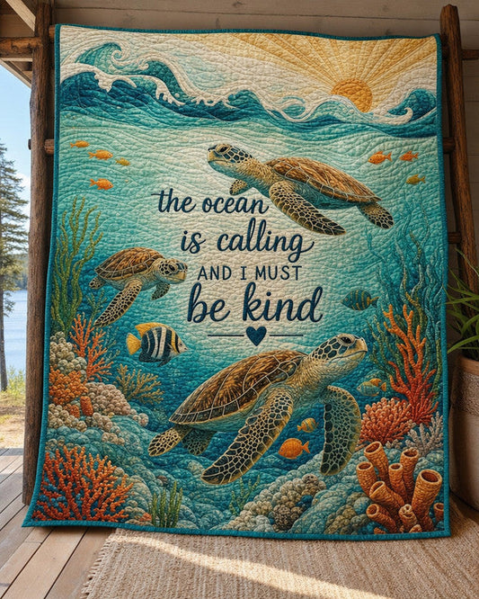 Ocean Call Quilt Blanket - Quilted Blanket by OtterMia