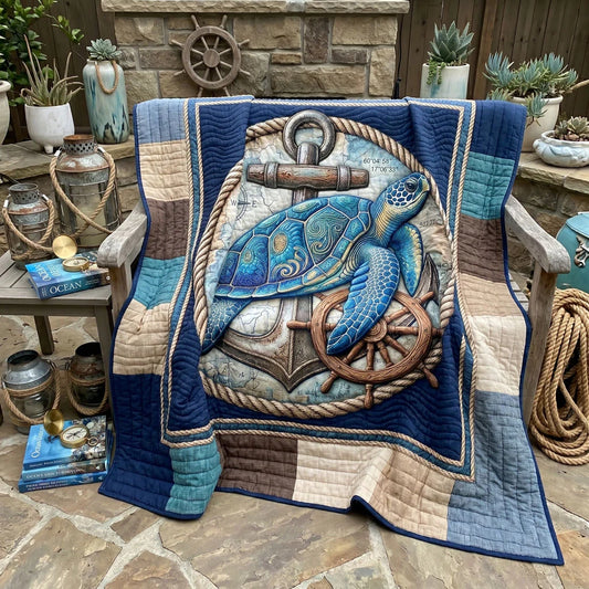 Ocean Compass Turtle Quilt Blanket