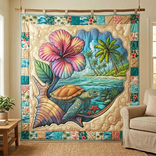Ocean Conch Quilt Blanket - Quilted Blanket by OtterMia