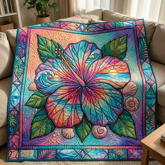 Ocean Sunset Stained Glass Bloom Quilt Blanket