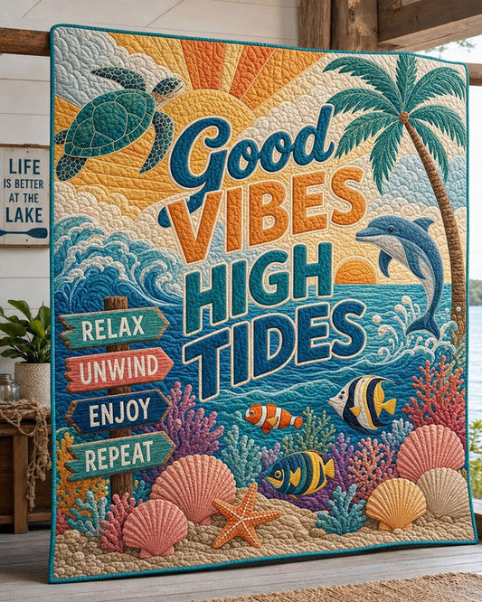Ocean Vibes Quilt Blanket - Quilted Blanket by OtterMia