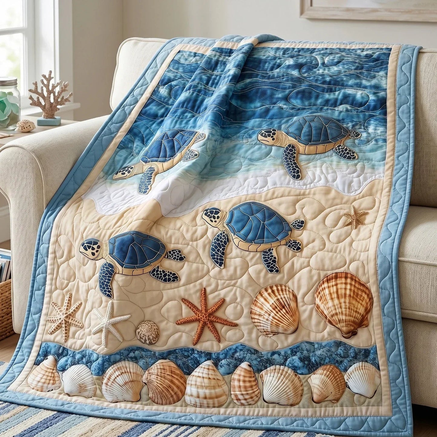 Oceanic Wanderer Quilt Blanket - Quilted Blanket by OtterMia