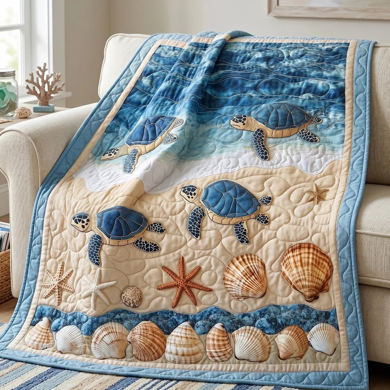 Oceanic Wanderer Quilt Blanket - Quilted Blanket by OtterMia