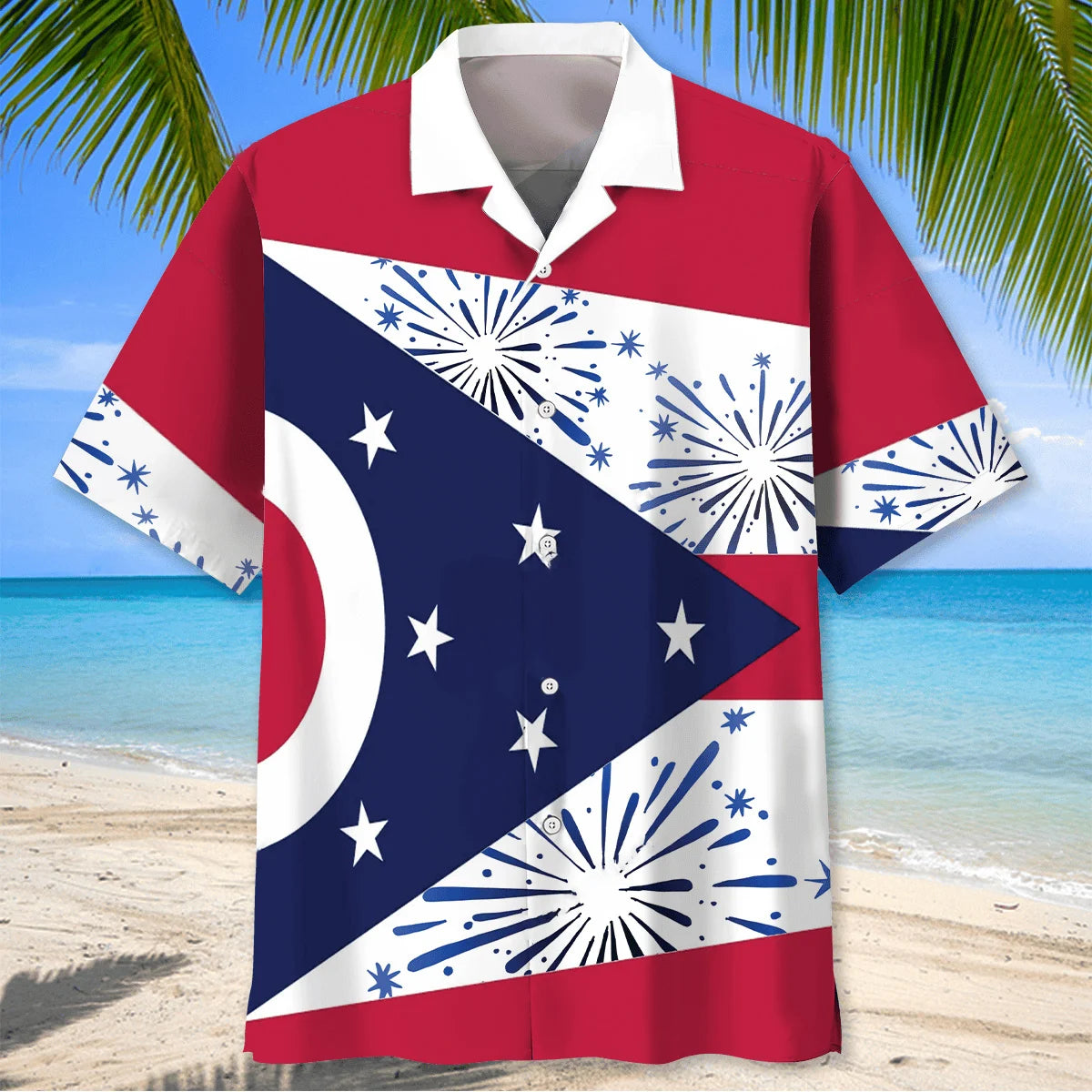 Ohio State Flag Firework Hawaiian Shirt, custom shirt gift for men