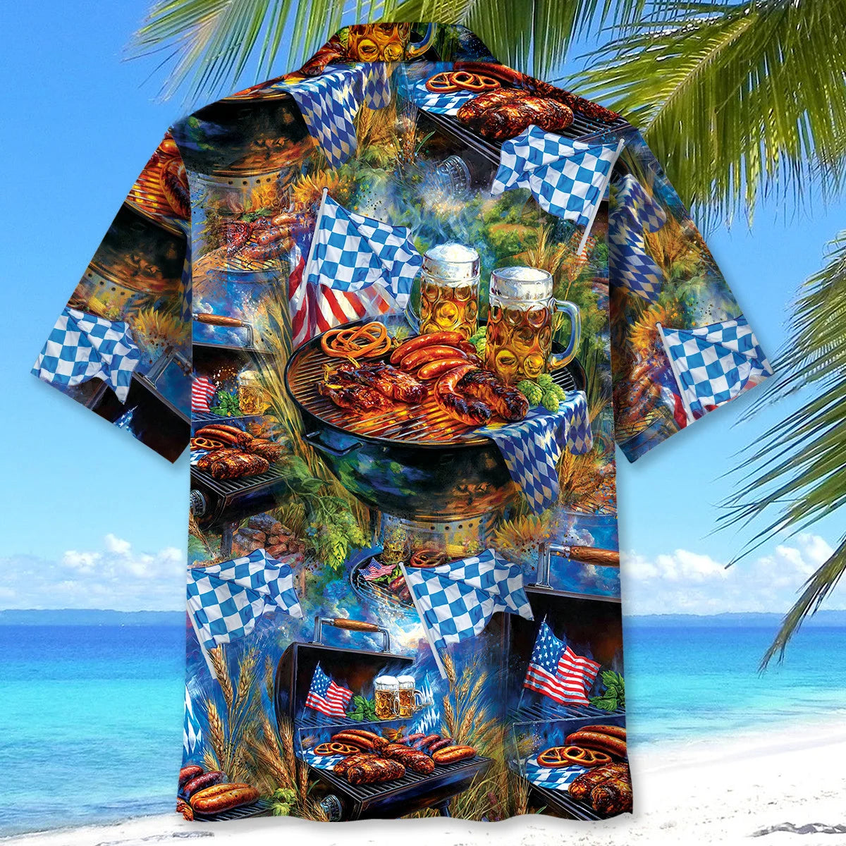 Oktoberfest Bbq Grill with Pretzels and Flags Hawaiian Shirt, custom shirt gift for men (view 3)