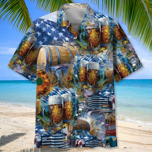 Oktoberfest Beer Keg on Pickup Truck Hawaiian Shirt, custom shirt gift for men