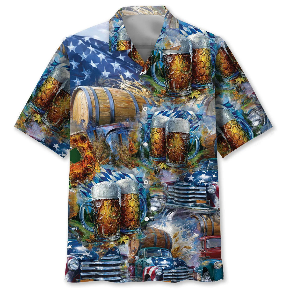 Oktoberfest Beer Keg on Pickup Truck Hawaiian Shirt, custom shirt gift for men (view 2)
