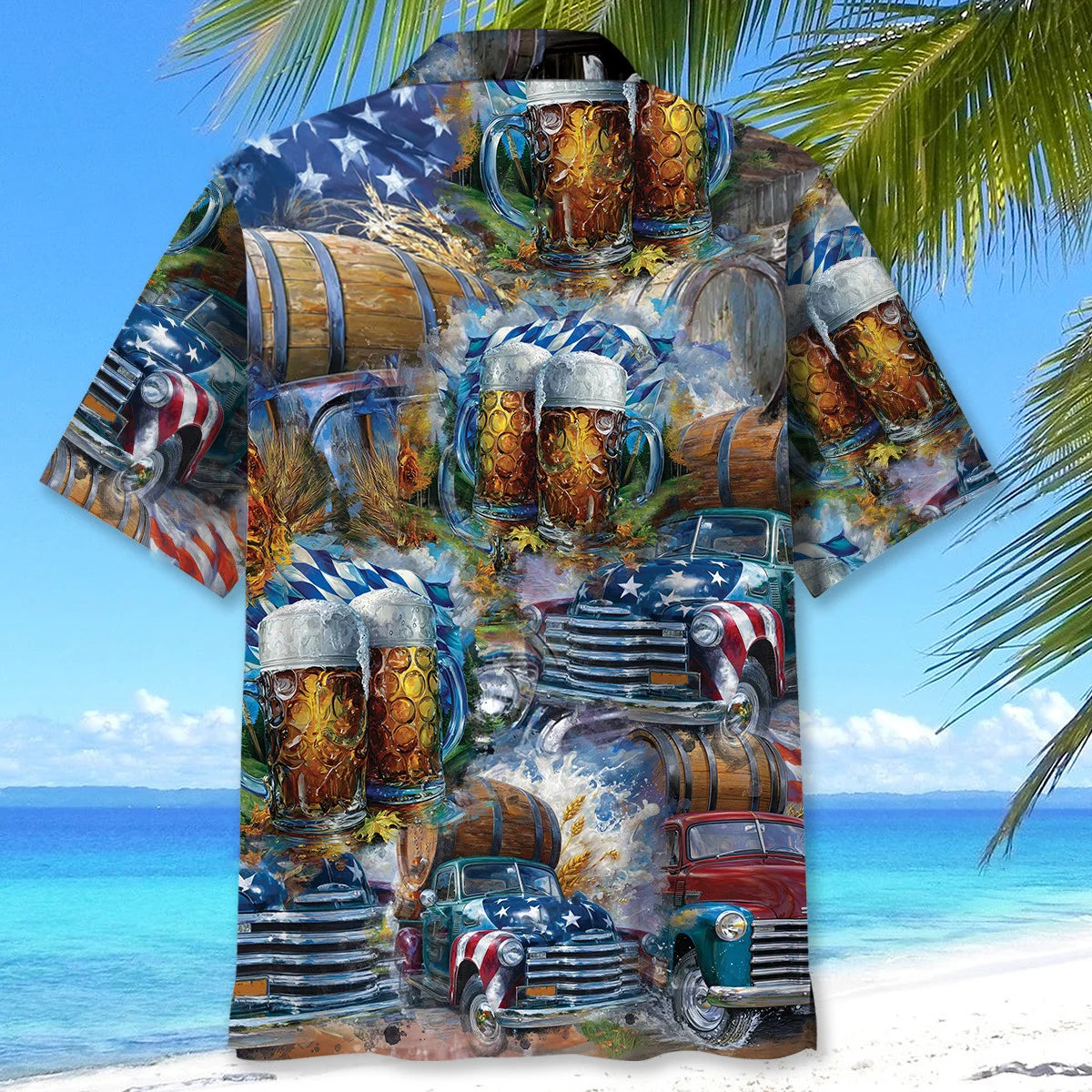 Oktoberfest Beer Keg on Pickup Truck Hawaiian Shirt, custom shirt gift for men (view 3)