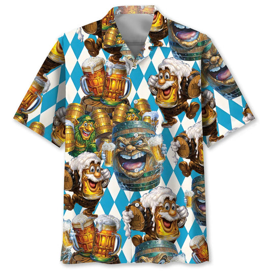 Oktoberfest Dancing Beer Barrels with Fireworks Hawaiian Shirt, custom shirt gift for men
