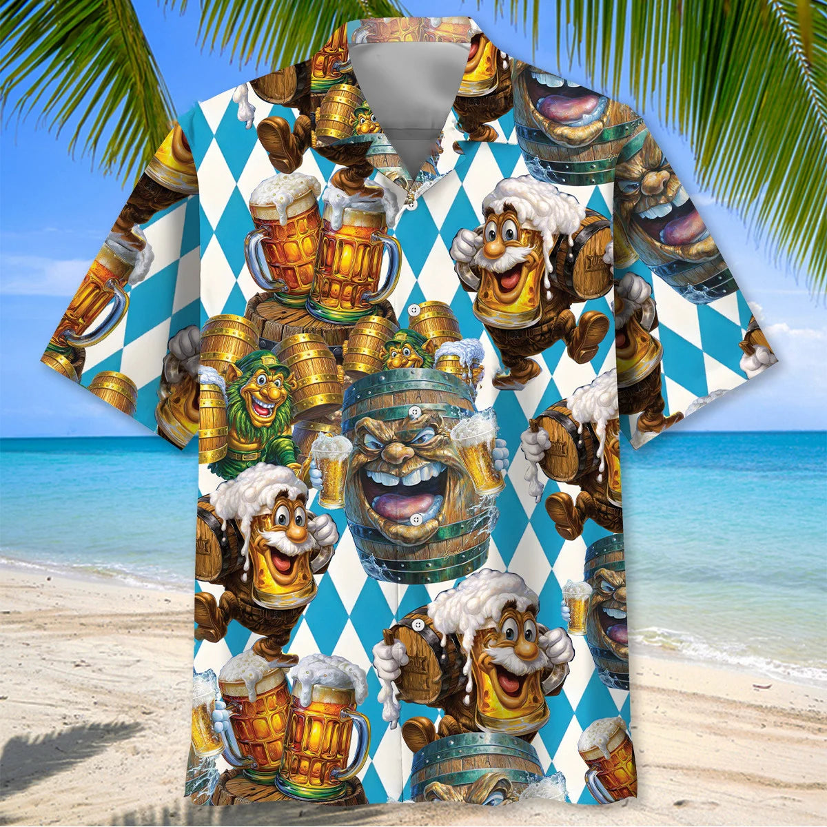 Oktoberfest Dancing Beer Barrels with Fireworks Hawaiian Shirt, custom shirt gift for men (view 2)