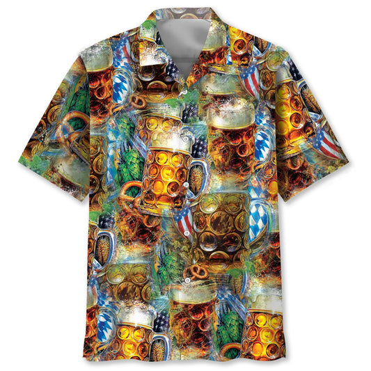 Oktoberfest Shield Emblem with Usa Vibe Hawaiian Shirt, patriotic gift for 4th of July