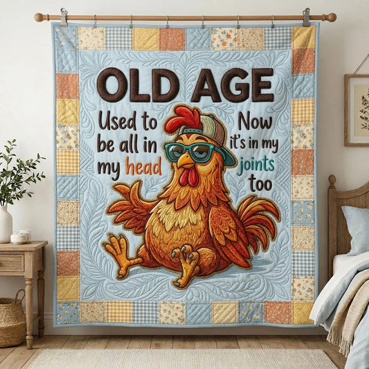 Old Age Chicken Humor Quilt Blanket