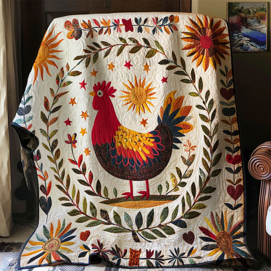 Old Barn Folk Chicken Quilt Blanket
