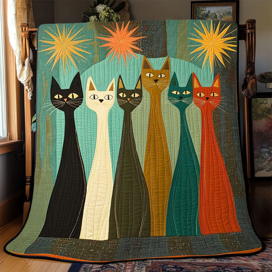 Old Style Whimsical Cat Quilt Blanket