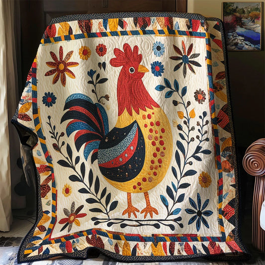 Old-Time Folk Chicken Quilt Blanket