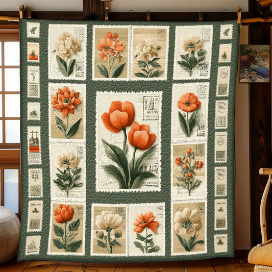 Old World Stamp Florals Quilt Blanket