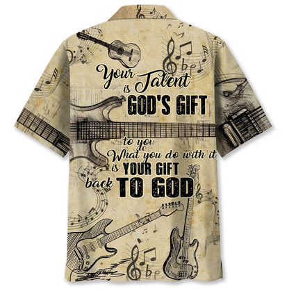 Old Guitar Vintage Style Hawaiian Shirt, custom shirt gift for men (view 2)