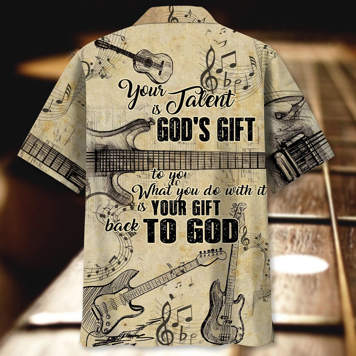 Old Guitar Vintage Style Hawaiian Shirt, custom shirt gift for men (view 3)