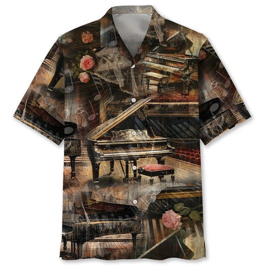 Old Vintage Piano Rose Hawaiian Shirt, custom shirt gift for men