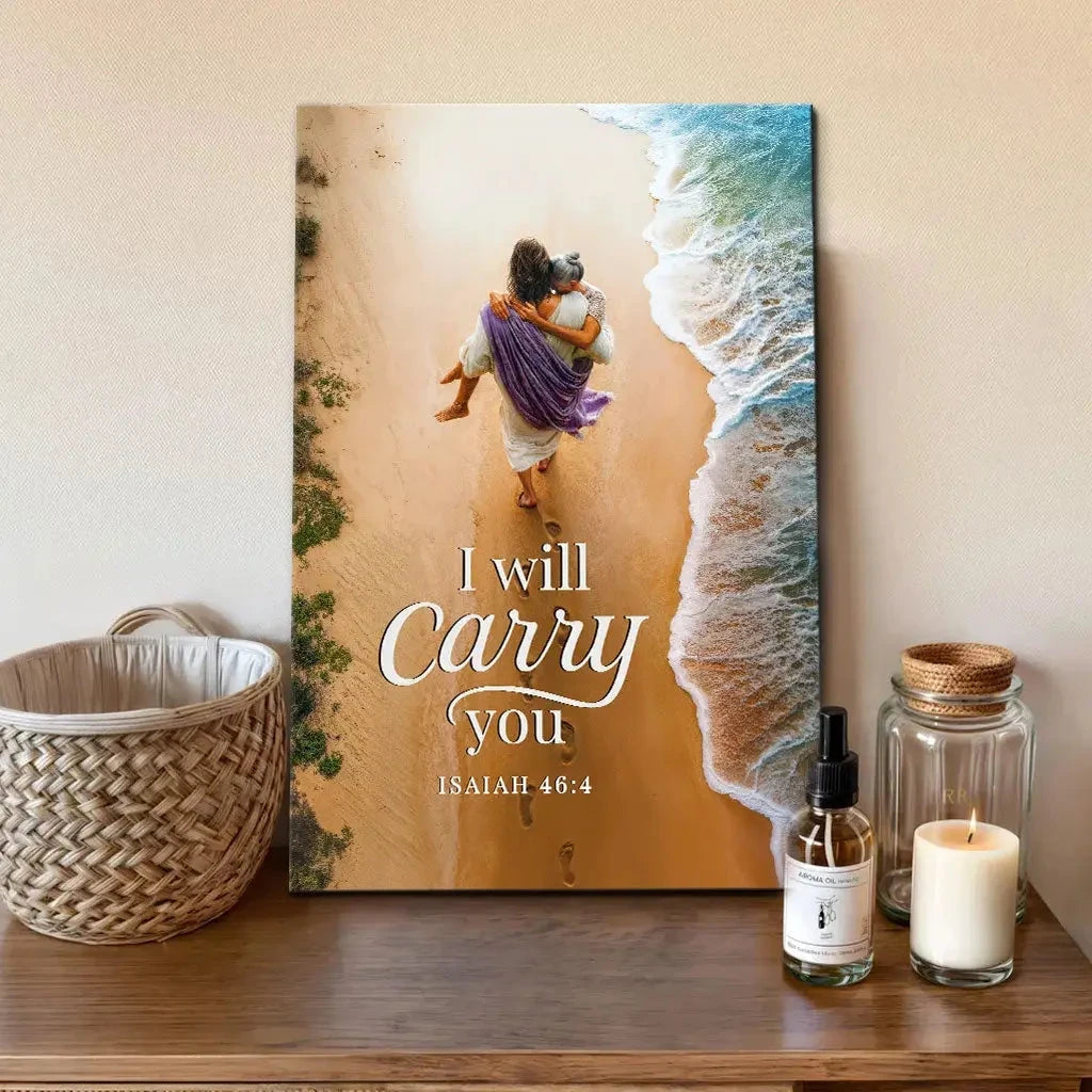 i will carry you jesus carrying a woman isaiah 46 4 christian canvas wall art (view 9)