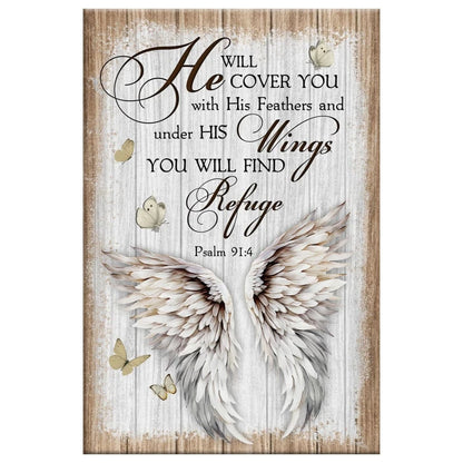 rustic psalm 91 4 he will cover you with his feathers wall art canvas print (Landscape) (view 4)