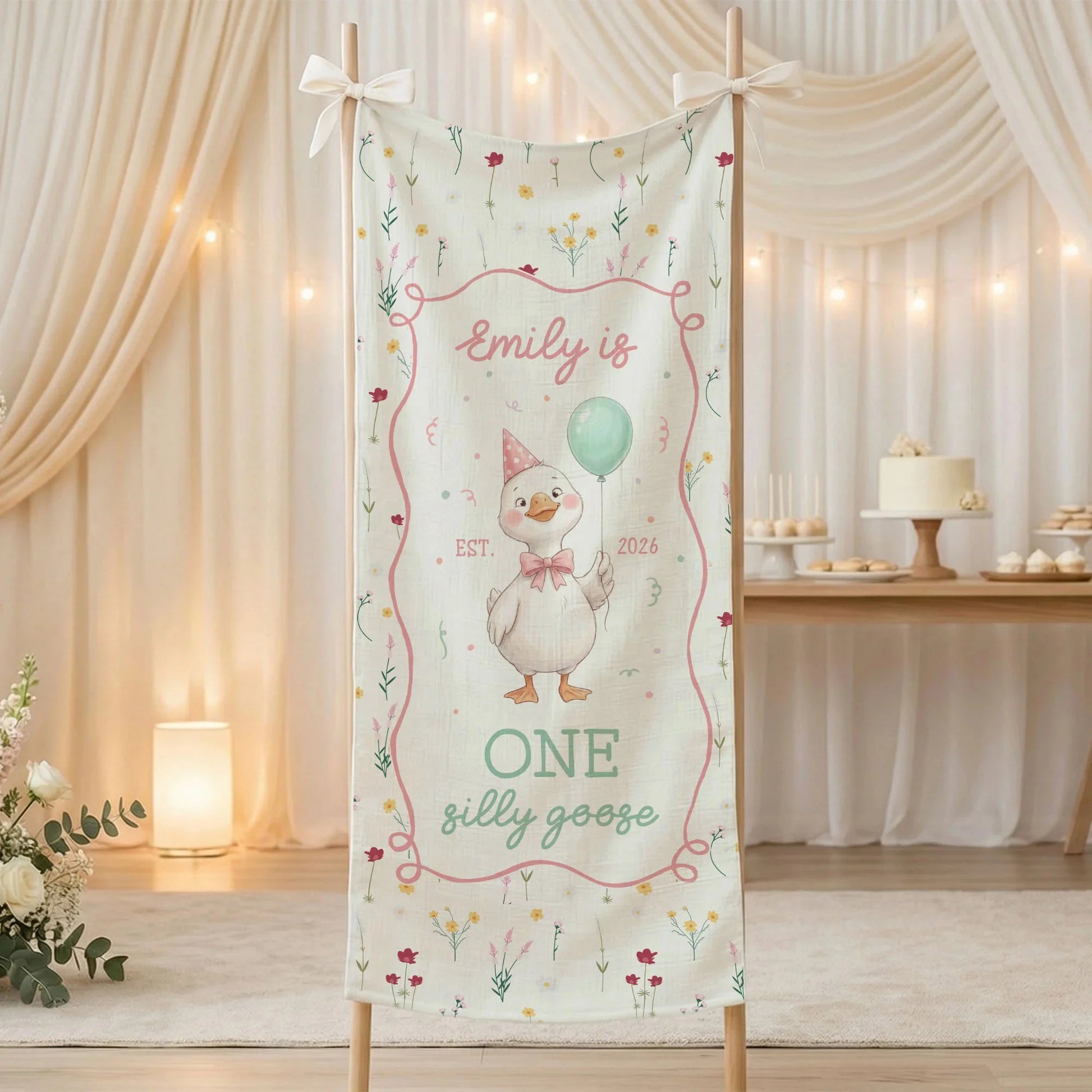 One Silly Goose First Birthday Banner Personalized Goose 1st Birthday Backdrop Custom Name Birthday Tapestry, personalized...