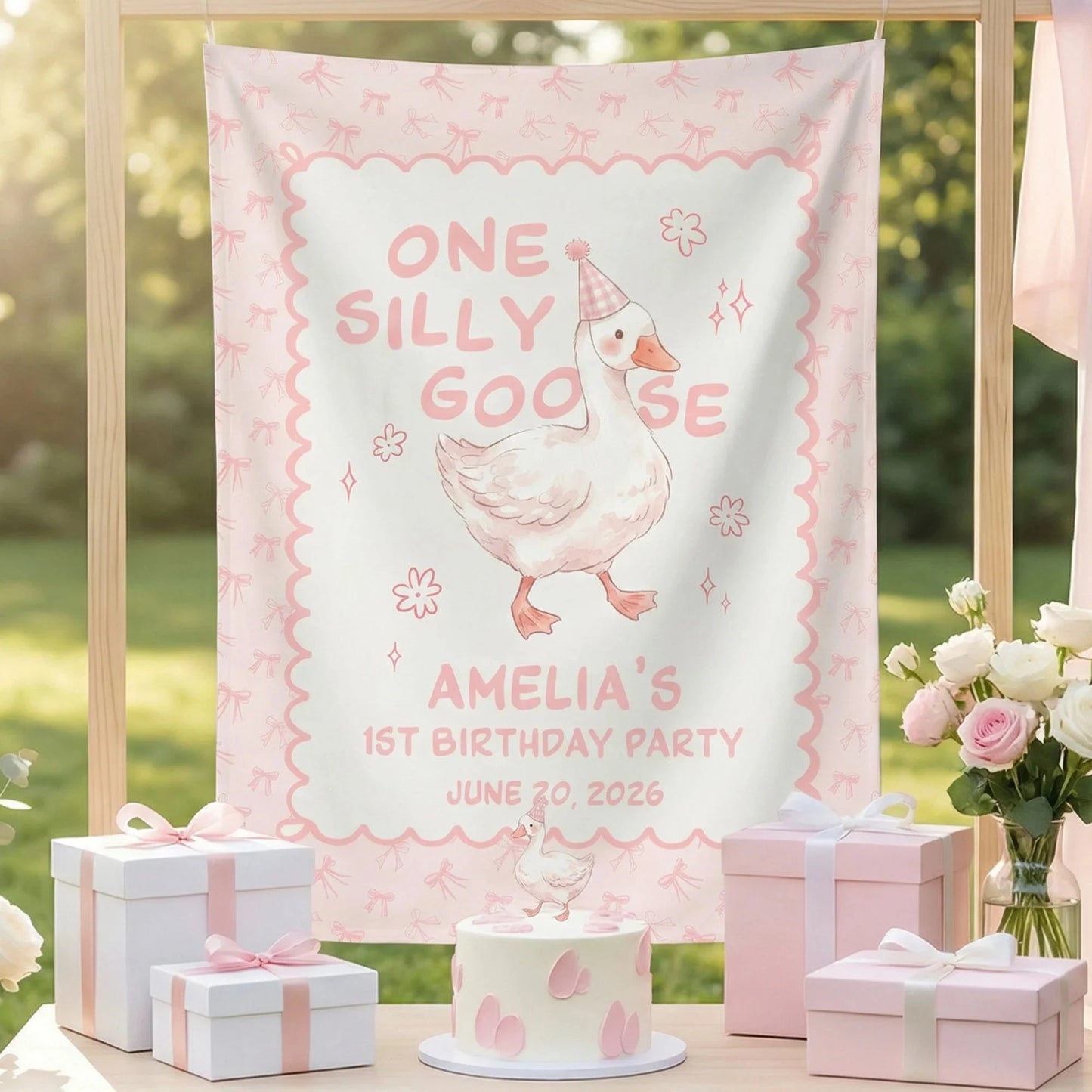 One Silly Goose First Birthday Banner Personalized Goose 1st Birthday Backdrop Custom Name Birthday Banner, personalized b...