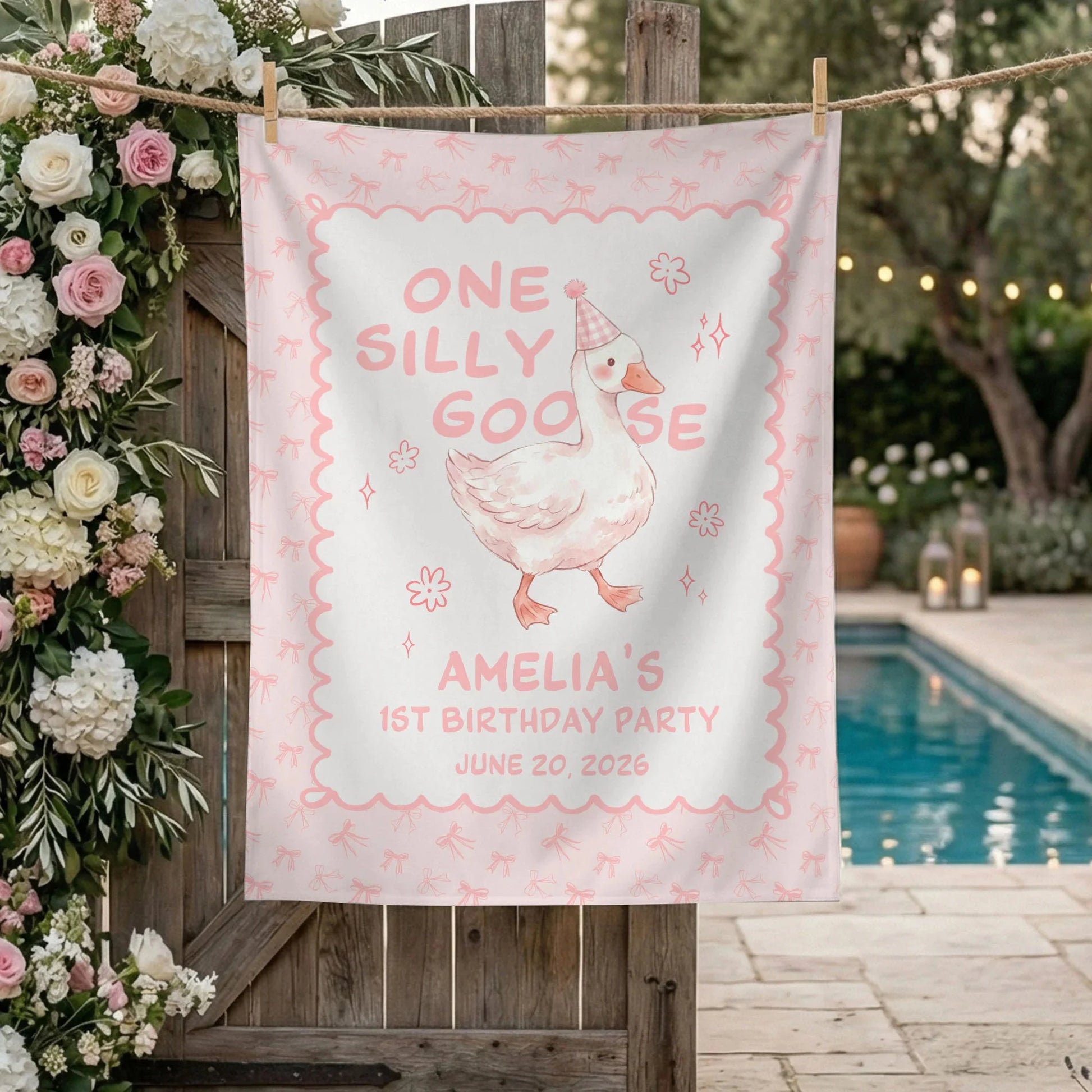 One Silly Goose First Birthday Banner Personalized Goose 1st Birthday Backdrop Custom Name Birthday Banner, personalized b...