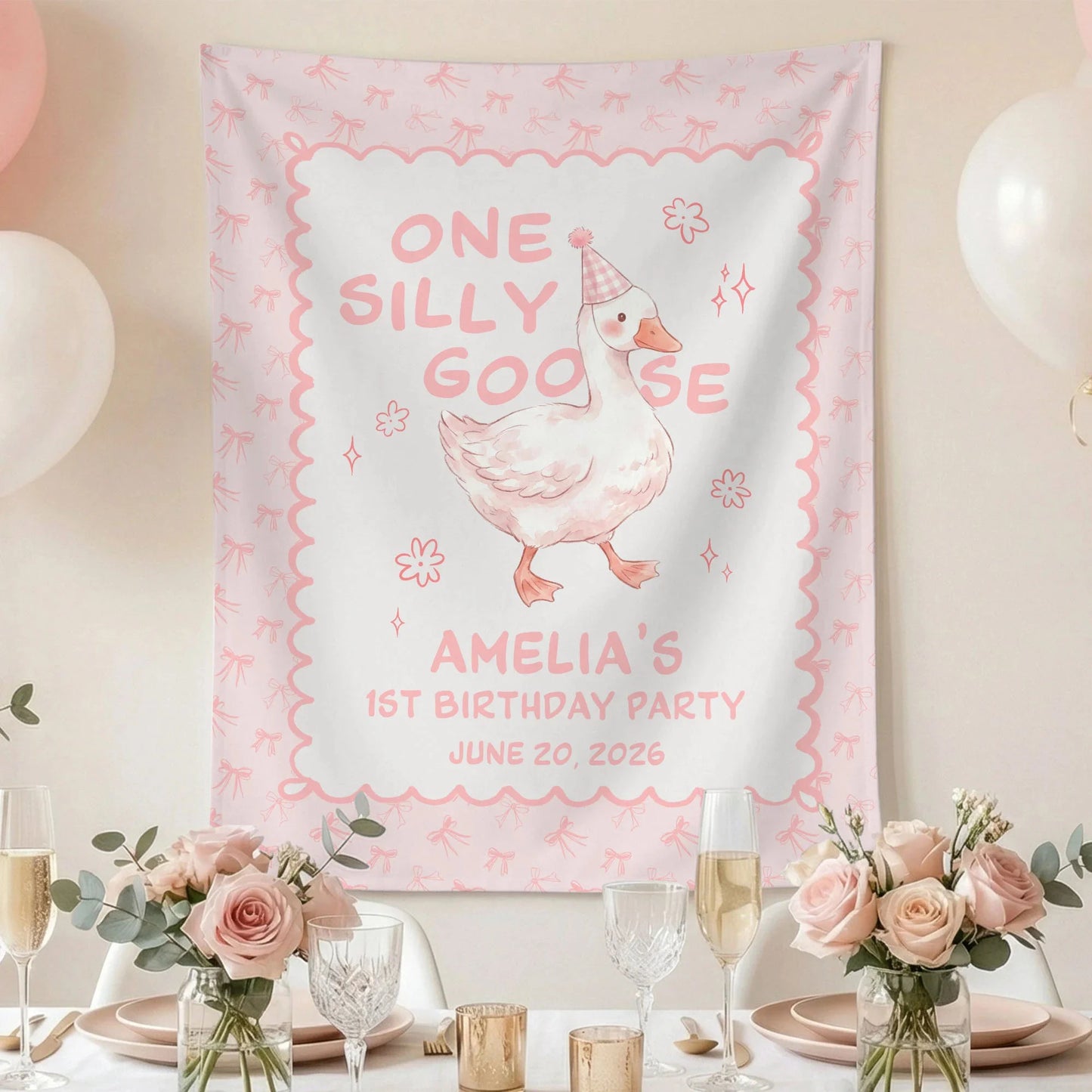 One Silly Goose First Birthday Banner Personalized Goose 1st Birthday Backdrop Custom Name Birthday Banner, personalized b...