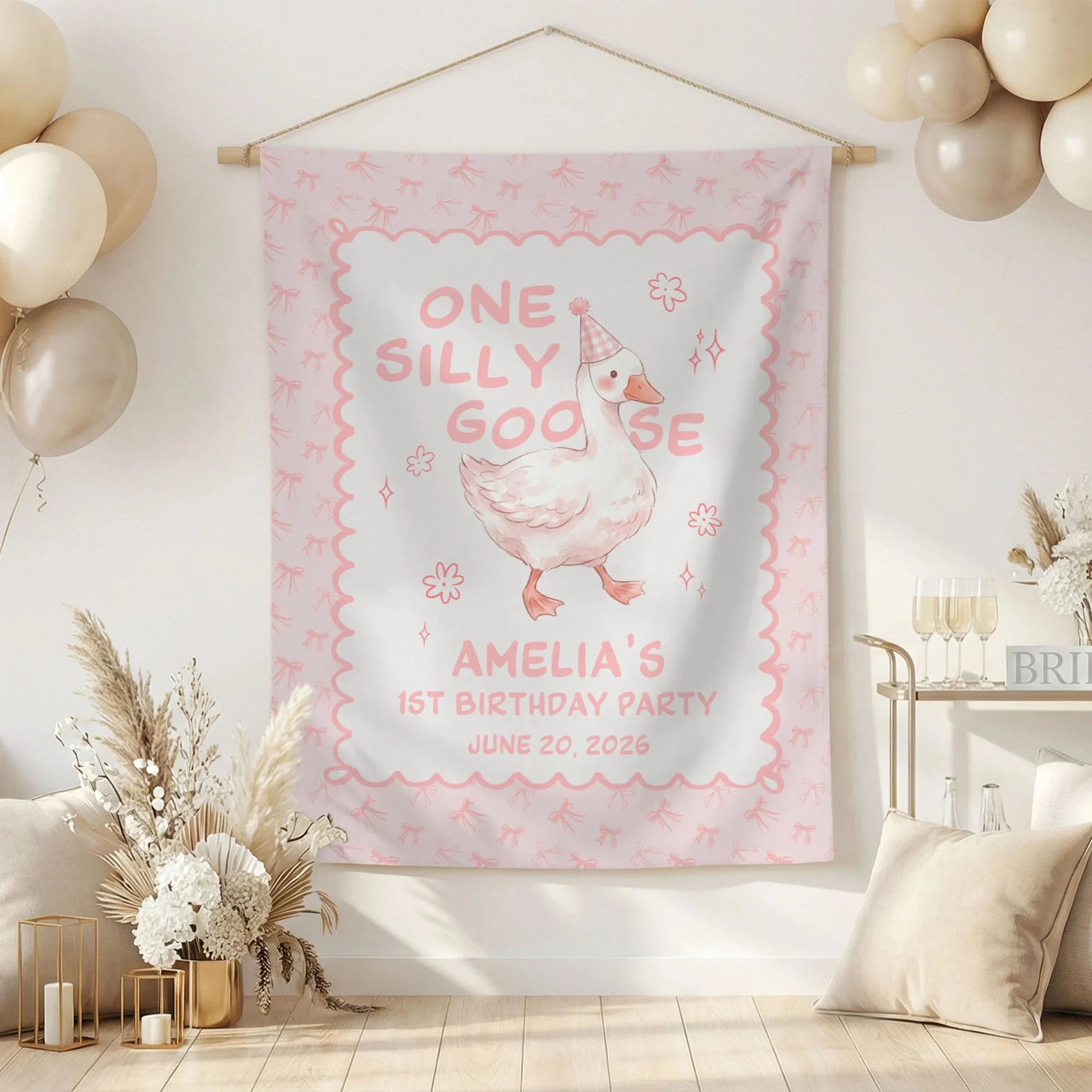 One Silly Goose First Birthday Banner Personalized Goose 1st Birthday Backdrop Custom Name Birthday Banner, personalized b...