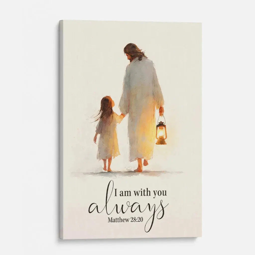 jesus holding child s hand i am with you always christian wall art canvas (view 6)